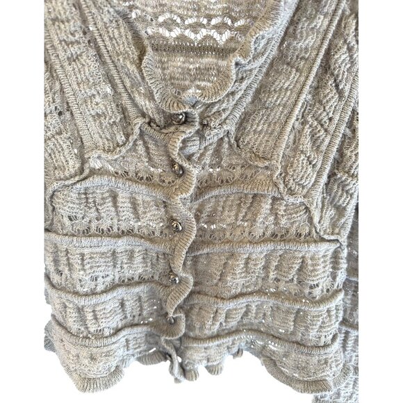 Free People Wild Roses Cardi Ruffle Lace Knit Cardigan Light Soft Grey XS New - Picture 7 of 13